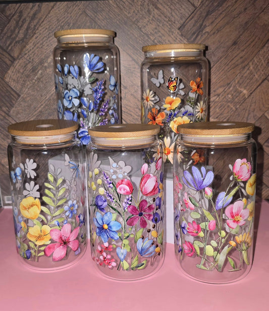 Elegant Floral Tumbler with Bamboo Lid, Straw & Cleaning Brush