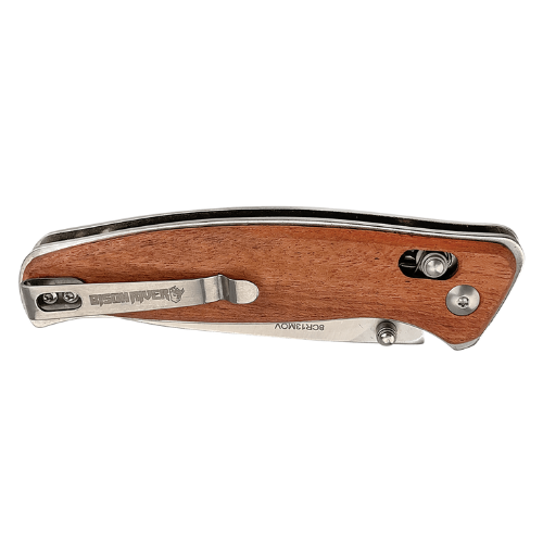 Bison River 4 1/2" Wood Button Lock Folding Knife with Clip Pocket Knife