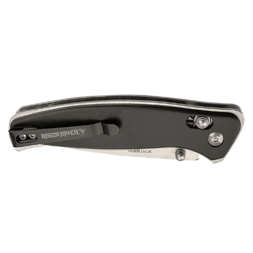 Bison River 4 1/2" Black Button Lock Folding Knife with Clip Pocket Knife