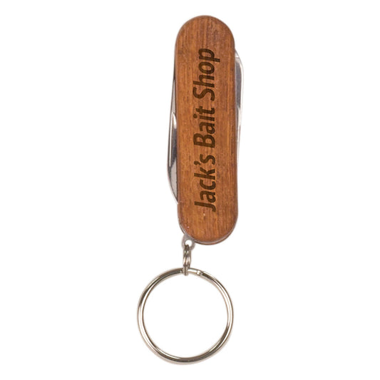 2 1/4" Wooden 3-Function Pocket Knife with Keychain Pocket Knife