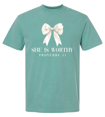 She is Worthy Bow short sleeve tee
