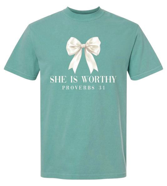 She is Worthy Bow short sleeve tee